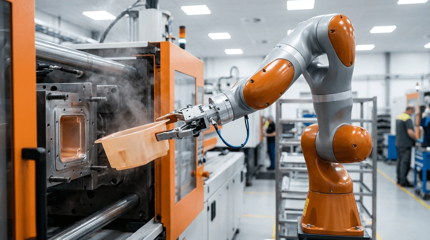 Borunte robot extracting a part from an injection molding machine