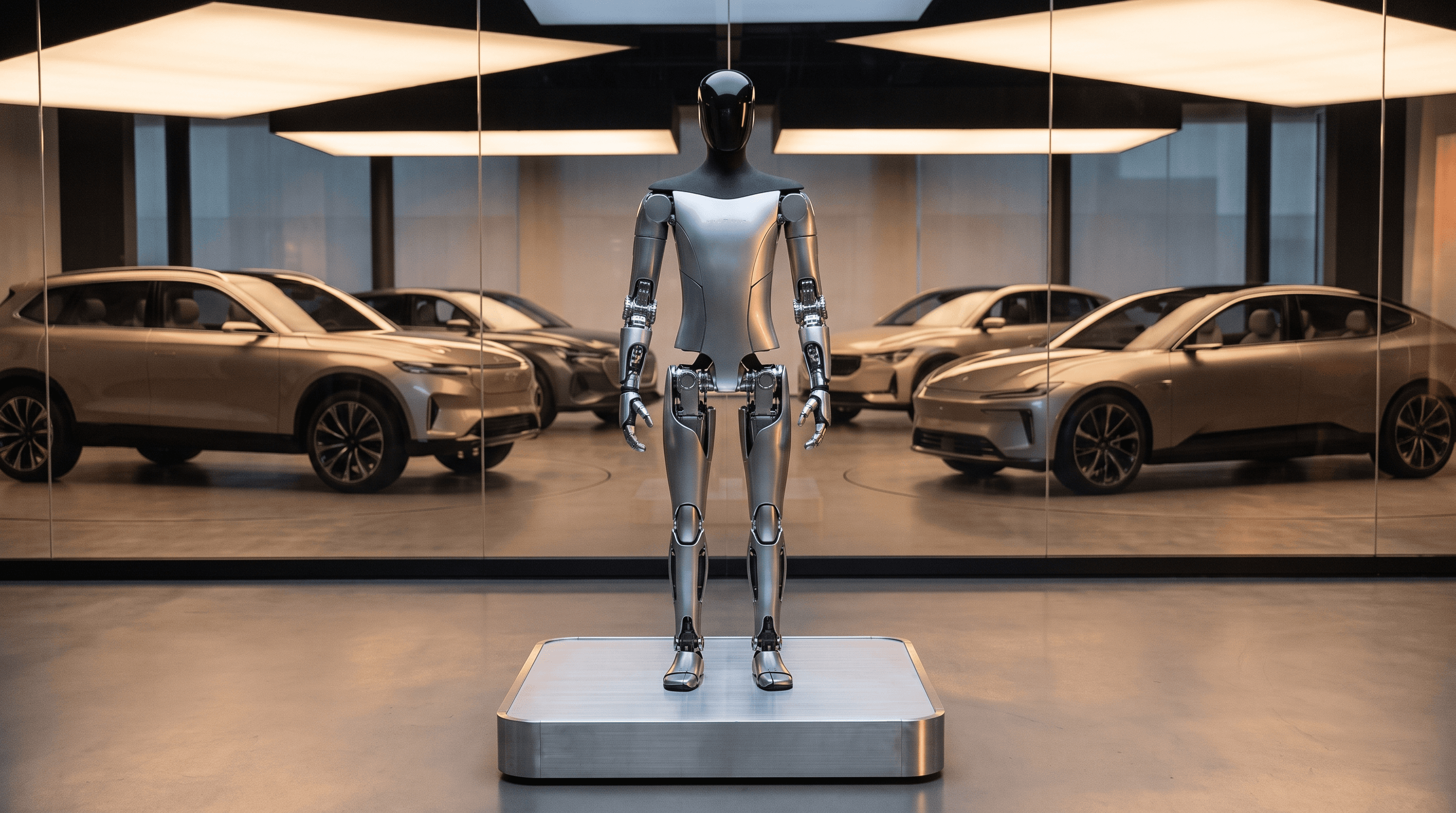 A humanoid robot in an automotive showroom
