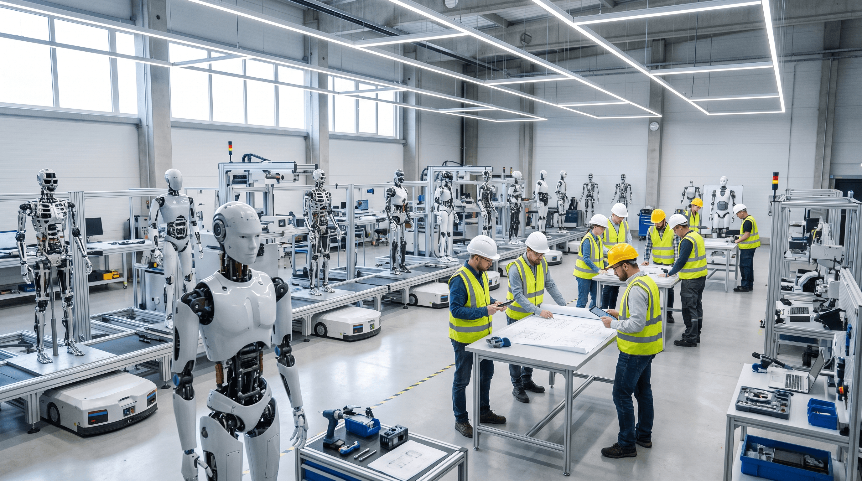 A humanoid robot assembly floor
