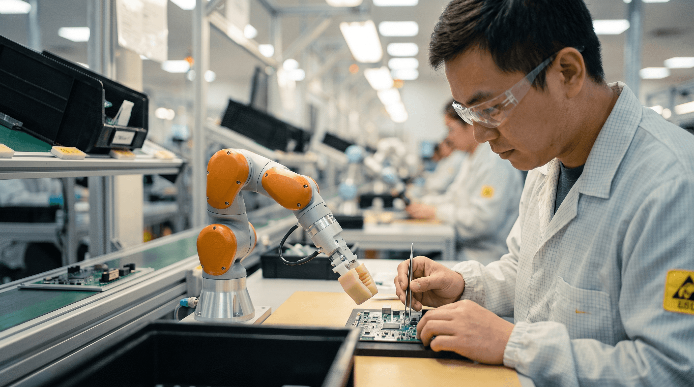 A cobot working alongside a human on an assembly line