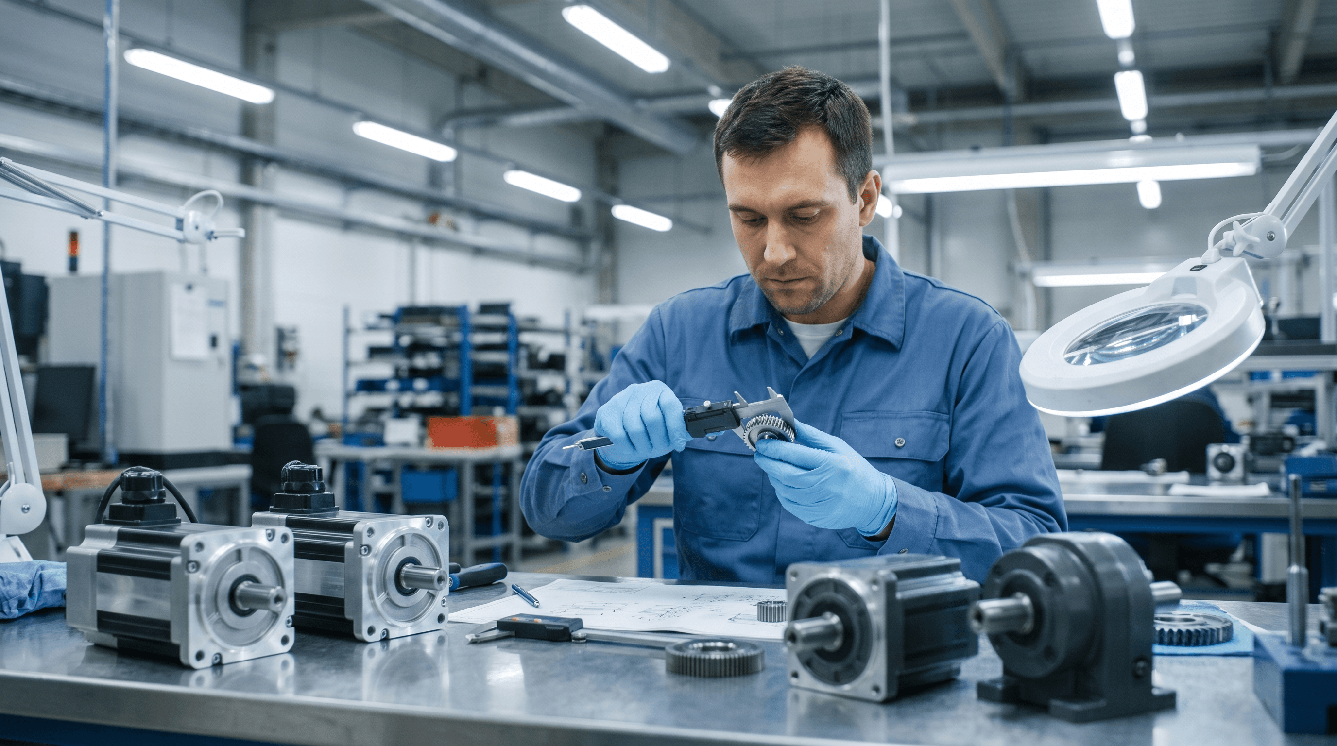 Servo motors on a manufacturing workbench
