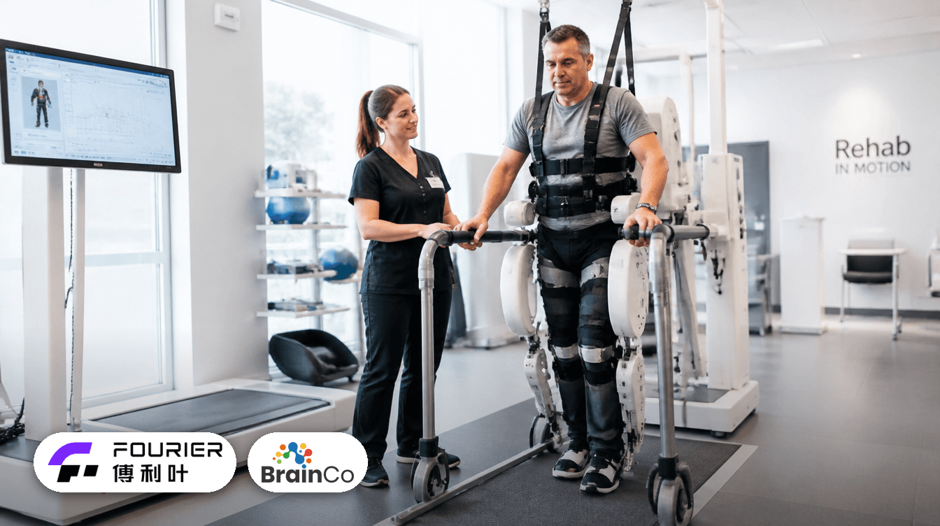 A Fourier exoskeleton assisting a patient in rehab