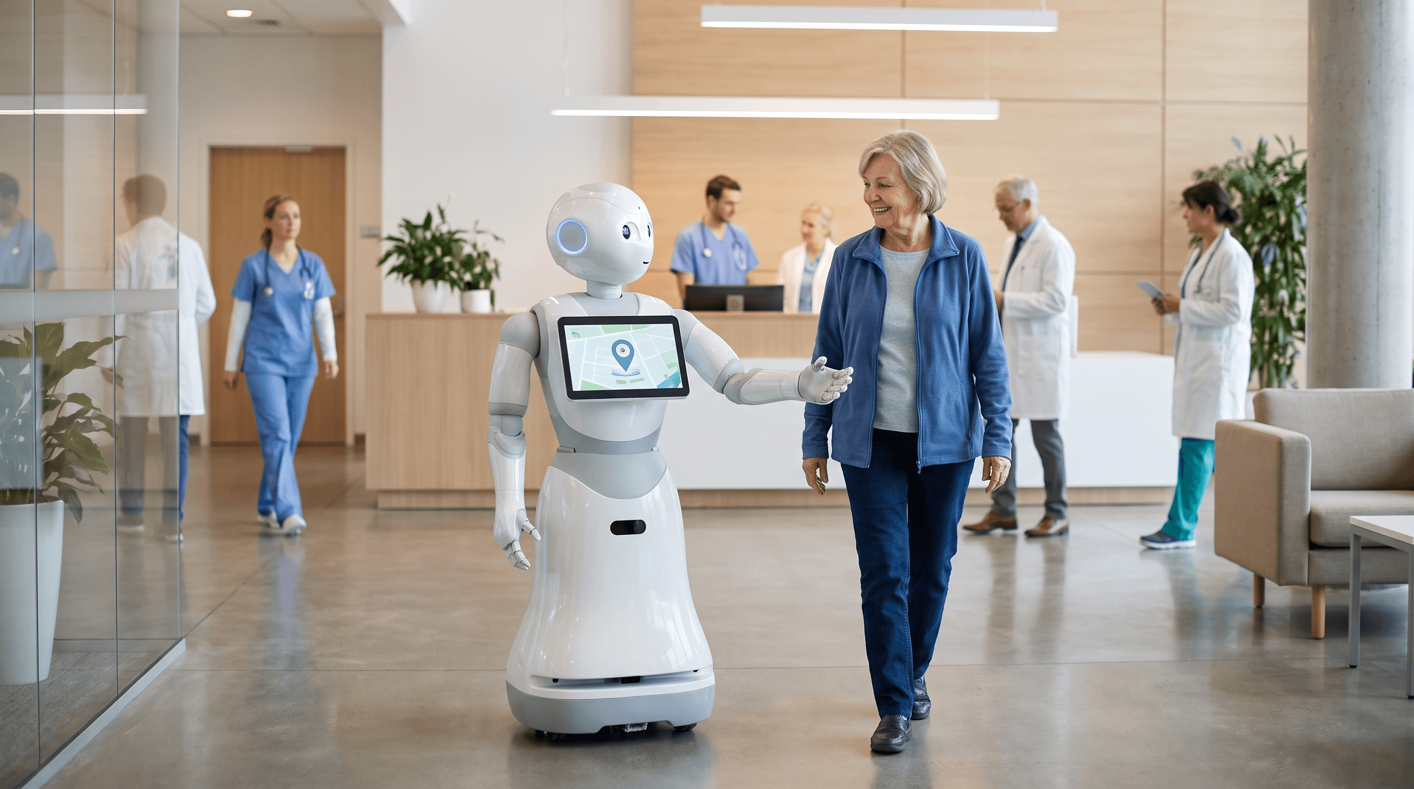 A guidance robot in a hospital lobby