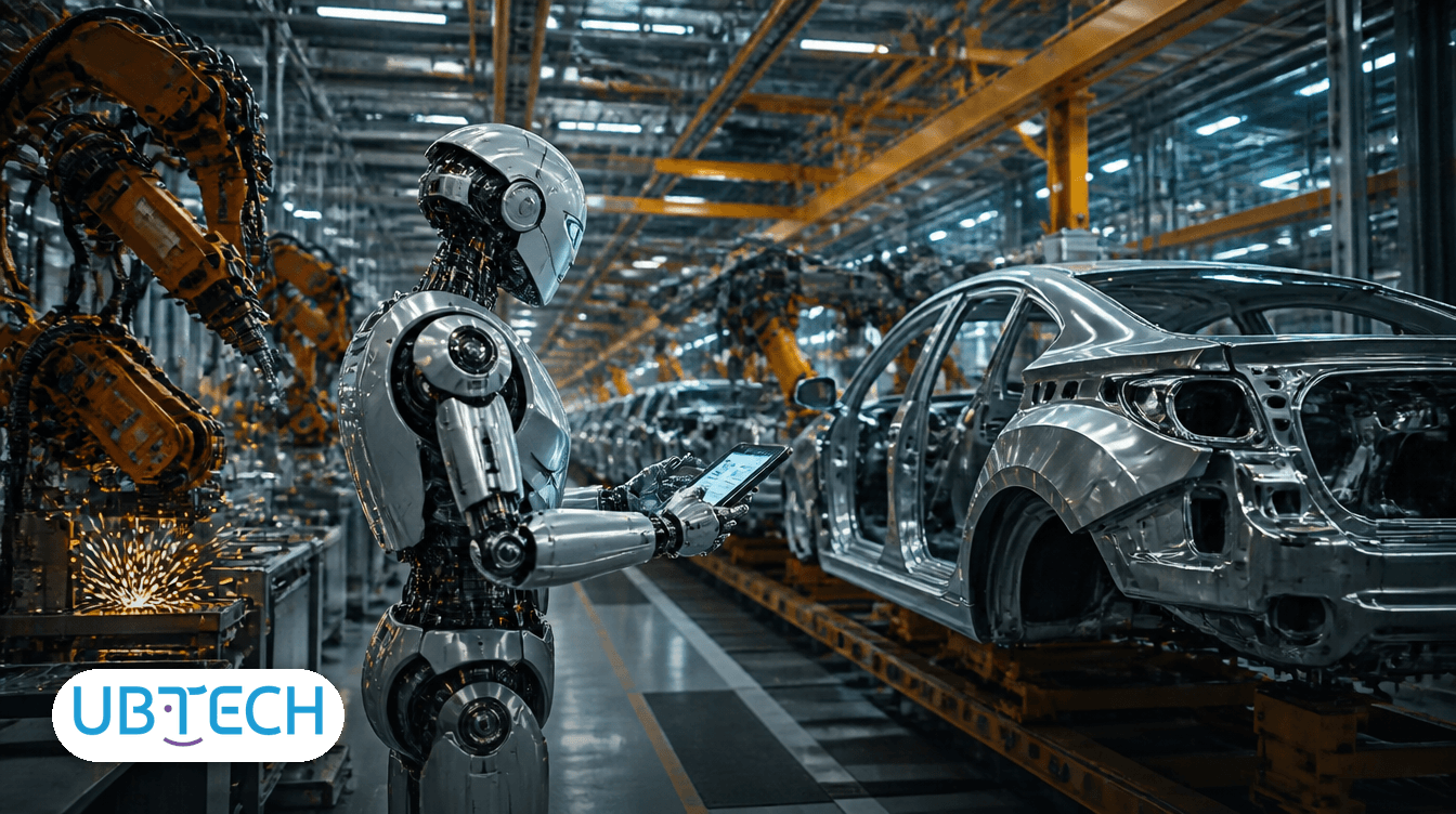 A UBTech Walker S humanoid on the car assembly line