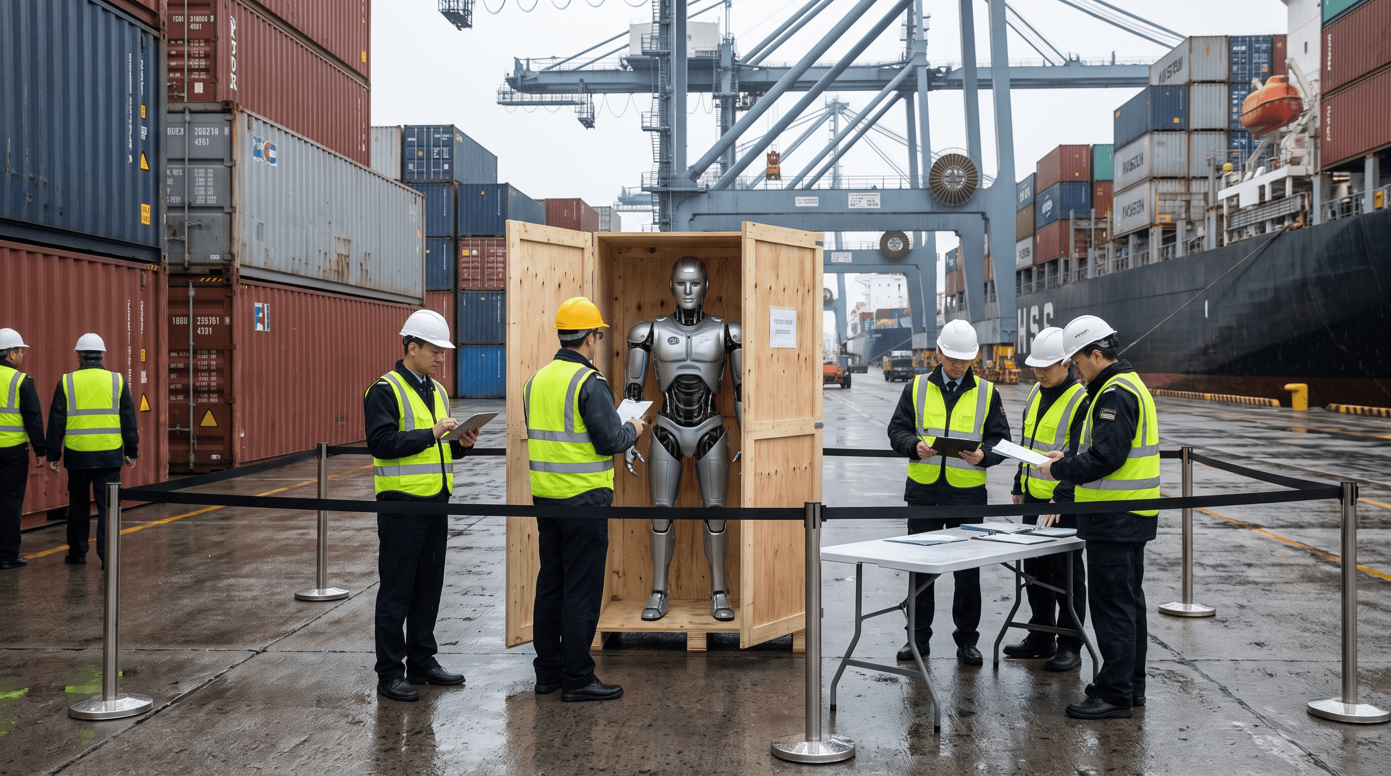 Cargo inspection of robots at a port