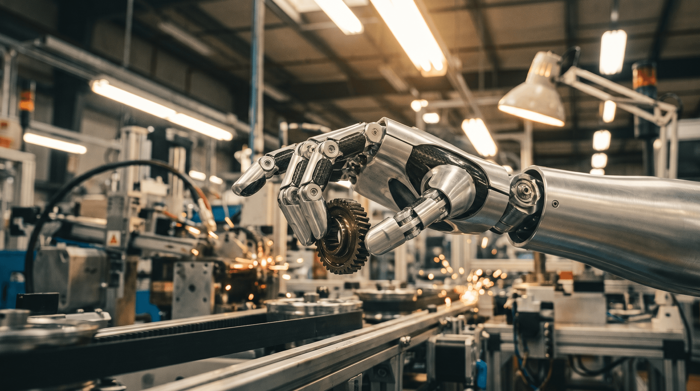A humanoid's bionic hand on an assembly line