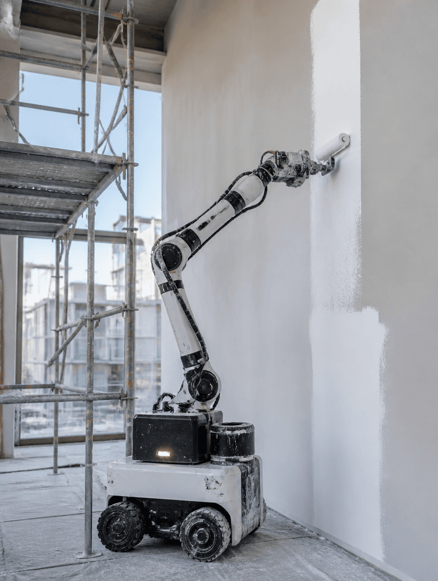 Construction robot painting an interior wall